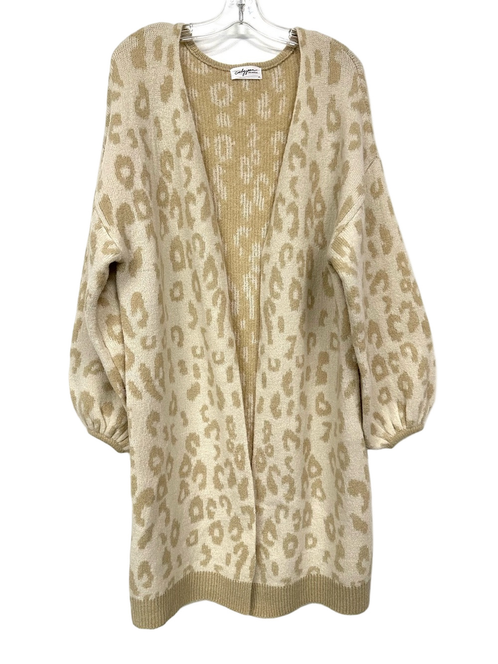 Carly Jean cream Leopard Longline Bishop Sleeve Cardigan Medium Womens Casual